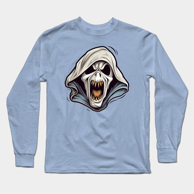 Ghostface inspired monster with white hood Long Sleeve T-Shirt by Clearmind Arts